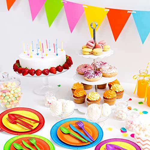 Karenhi 120 Pcs 9" And 7" Disposable Paper Plates 6 Color Rainbow Kids Colorful Plastic Cutlery Set Disposable Dinnerware Set Dessert Plates Party Supplies For Birthday Baptism Baby Shower Gifts #TOP4
