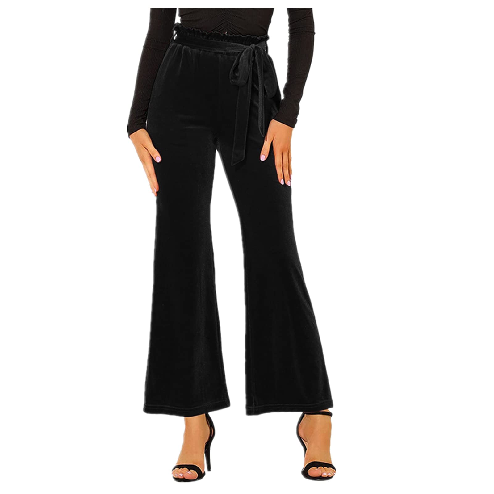 Solid Color Straight Wide Leg Pants Womens high Waist Loose and Thin Casual Fashion Trousers Black XL