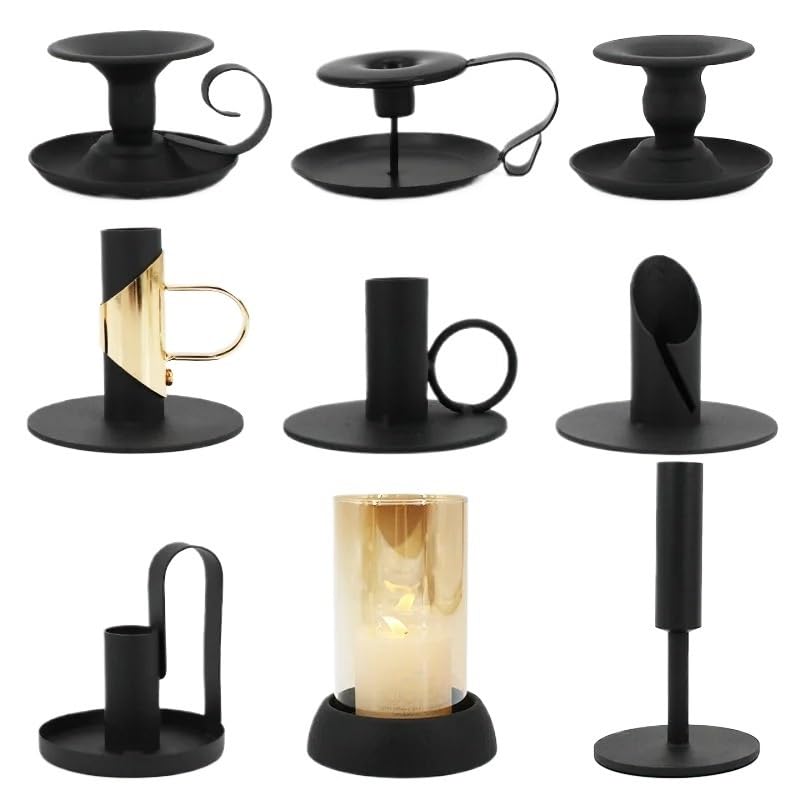 portavelas Navidad Candelabro de Metal Retro con Base Vela for Restaurante en Blanco y Negro(Color 3)
