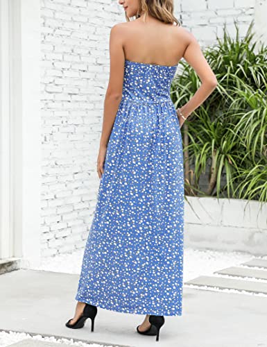 Leadingstar Women 2022 Summer Strapless Boho Ditsy Floral Tube Top Hawaiian Sundresses Beach Party Long Maxi Dress — view 5