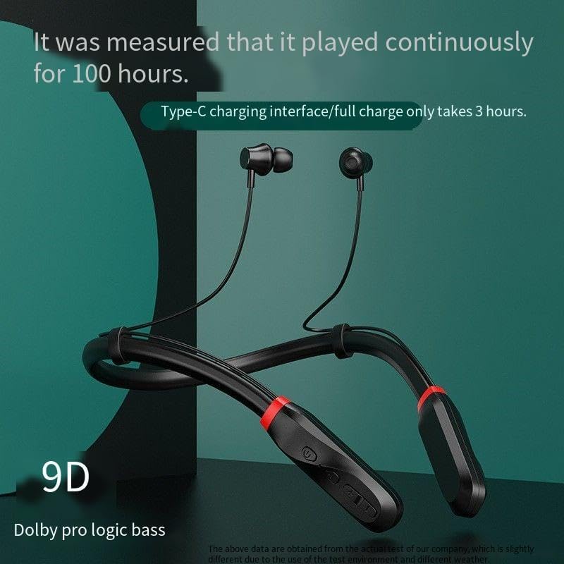 Neckband Bluetooth Headphones Wireless Sports Around The Neckband Earphone,360° HiFi Stereo Sound,100Hrs Playtime Active Noise Cancelling Earbuds with Mic IPX5 Running Headphones,Black