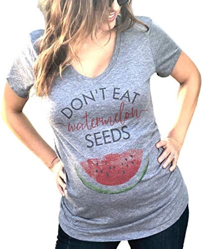 Don't Eat Watermelon Seeds Maternity Women's Tri-Blend Pregnancy Announcement V Neck Shirt (Medium) Heather Gray