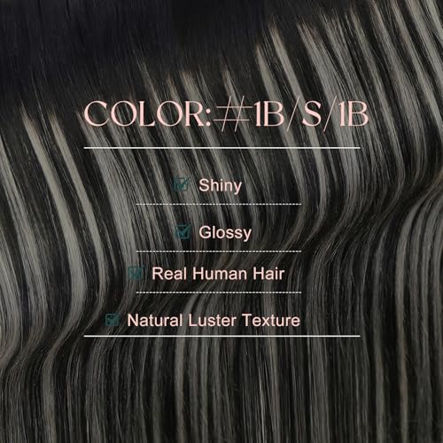 Image of Easyouth Ombre Tape in Extensions Human Hair 20Inch Tape ins Human Hair Extensions Black Ombre Silver with Black Balayage Tape in Hair Extension Easy Installation 20pcs 50g Remy Hair Tape in Extension