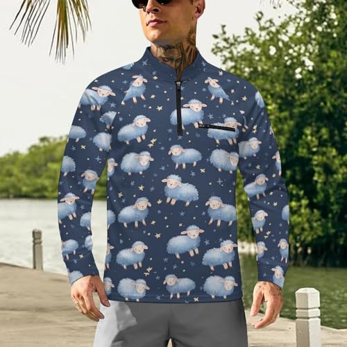 Cute Watercolor Star and Sheep Men's Sun Protection Shirts UV SPF UPF 50+ Long Sleeve Rash Guard Lightweight2