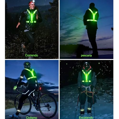 Colete Refletivo LED Vaneg, Ajustável para Corrida e Ciclismo, Verde