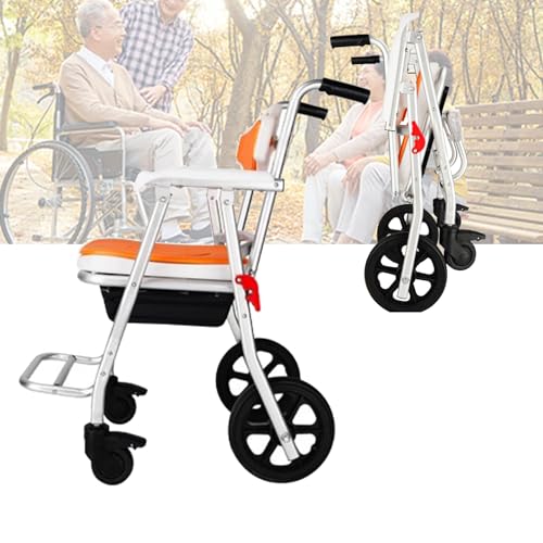 SULQING Sedia da Toilette da Comodino con rotelle, Sedia da Toilette per Doccia Mobile con Ruote bloccabili, Vasino Pieghevole, Sedia a rotelle da Doccia con rotelle con comò