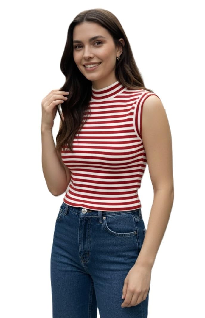 Sleeveless Rib Top/Crop Top/Highneck Top-image-19