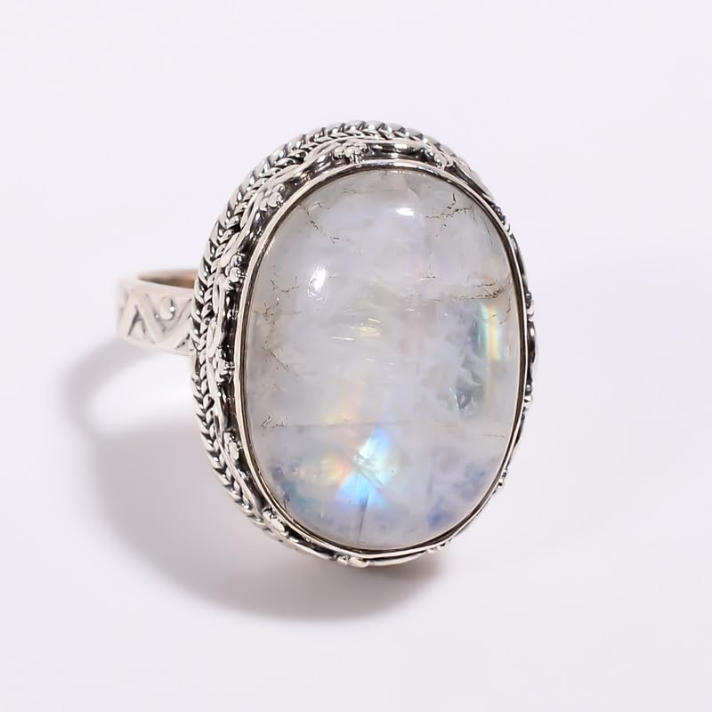 Bague pierre de lune argent anti-allergie bague mariage robuste - 3