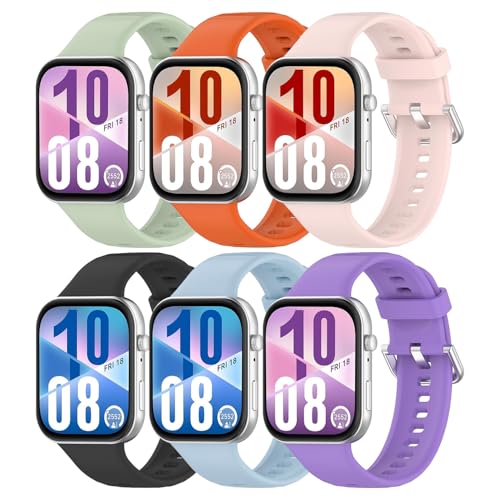 6 Pack Bands for Huawei Watch Fit 4/Fit4 Pro/Fit 3 Strap Replacement Multicolor Soft Silicone Watch Bands Perfect Compatible for Huawei Watch Fit4 Pro/Fit 4/Fit 3 Straps Durable Wristband Man Woman (Pack-B)