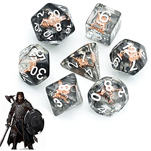 UDIXI 7PCS Polyhedral DND Dice Set, 7-Die D&D Dice Set Filled with Shield for Role Playing Games as RPG Tabletop Games (Fighter)