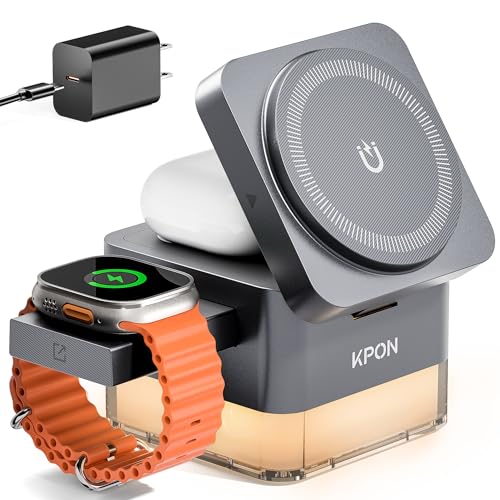 KPON for iPhone Nightstand Charging Station,15W 3 in 1 Wireless Phone Charger Stand with Night Lamp...