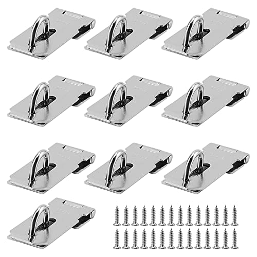 SENJEOK 10 PCS 3 Inch Door Locks Hasp Latch, Stainless Steel Padlock Hasp Latch with Screws, Clasp Hasp Lock Latch for Bedroom, Windows