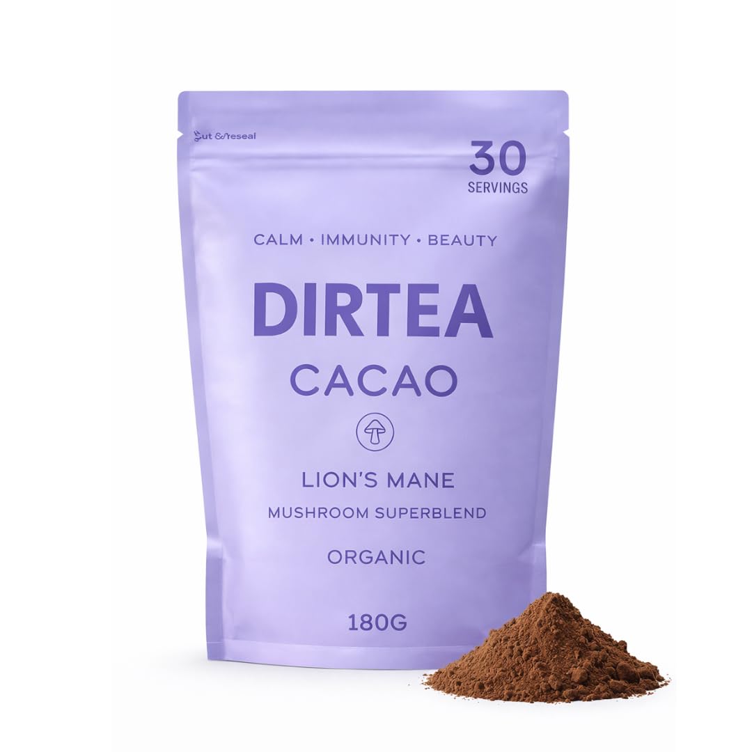Cacao with Organic Lion's Mane - 100% Organic Cacao with MCT & Moringa, Reishi & Tremella - 2,500mg per Serving - Vegan & Non GMO - 180g - 30 Servings