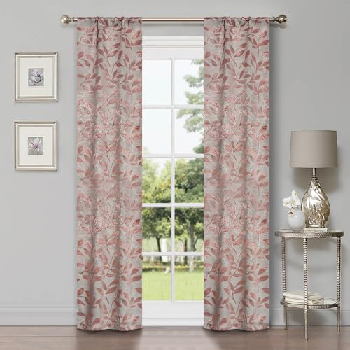 SUPERIOR Semi Blackout Curtains - Modern Leaves - 36" x 72" - Rod Pocket Header - Thermal Insulated, Sun Blocking & Room Darkening Drapes for Bedroom, Living Room - Set of 2 Panels - Bronze