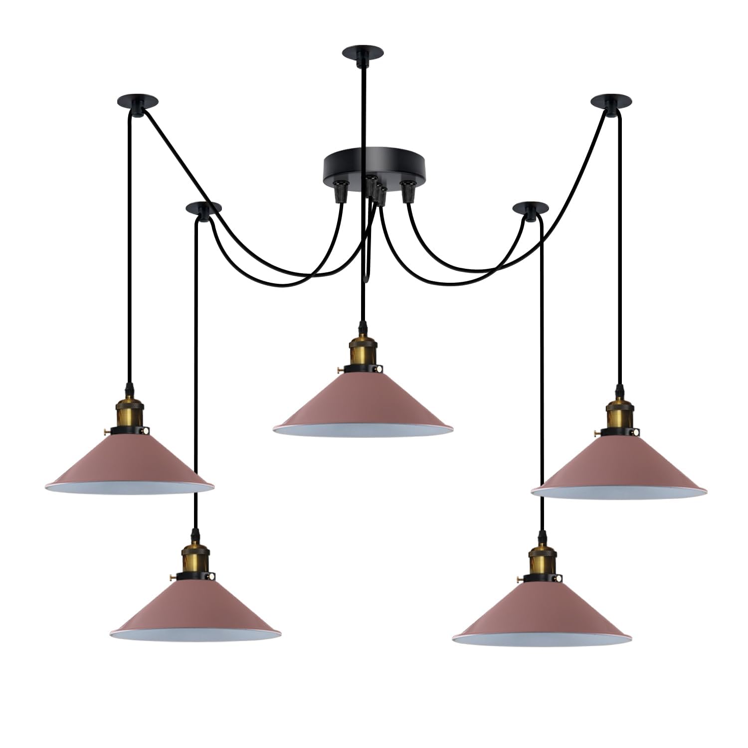 LEDSone Industrial 5-Head Spider Pendant Light Adjustable Hanging Ceiling Lamp with E27 Cone Metal Shades 110-240V Height Adjustable Fixture for Kitchen, Bar, Loft