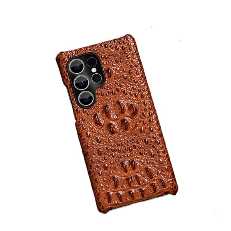 Coque en cuir véritable crocodile pour Galaxy S25 Ultra étui luxe marron JiuRui