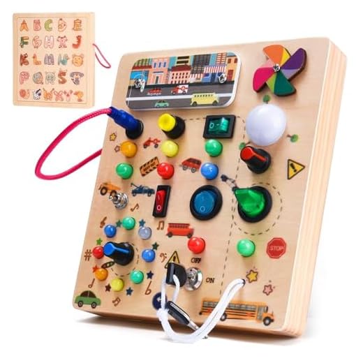 Nauotk Busy Board Montessori Spielzeug für Babys ab 2 Jahr, Motorikspielzeug mit 19 LED, Holzspielzeug Sensorik, Lernspielzeug für Kleinkinder, Geschenk Jungen und Mädch ab 2 3 4 Jahr