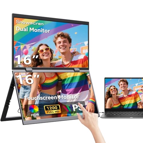 Image of 16 Inch Dual Touchscreen Portable Monitor, Laptop Screen Extender, 1920x1200 IPS 99% sRGB, USB-C & HDMI Plug&Play for Mac Windows Office Gaming Travel