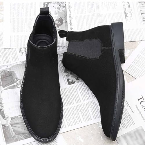 Men's Suede Slip-on Chelsea Ankle Boots Comfort Round Toe Low Heel Warm Fur Lined Winter Casual and Business Formal High Top Dress Boots4