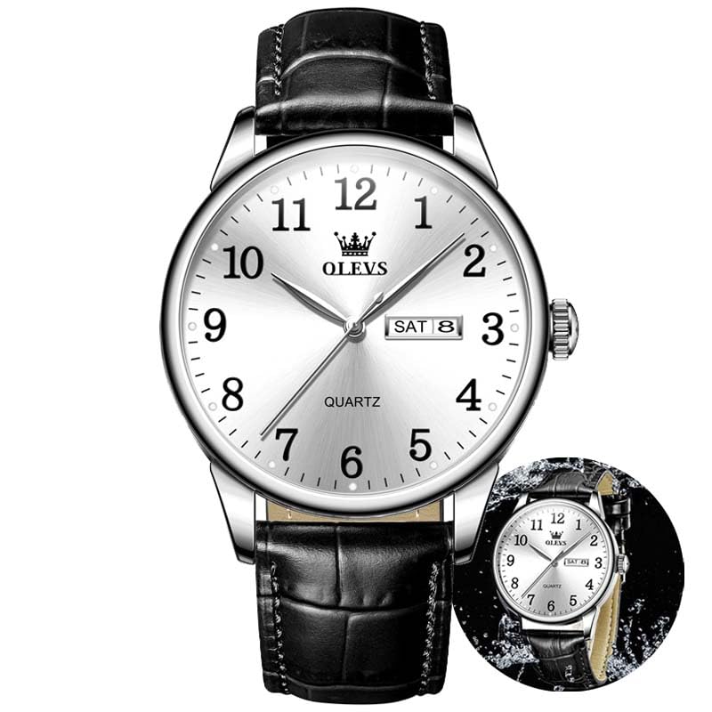 Image of OLEVS Men Watches Dress Waterproof Leather Band Classic Large Face Luxury Watches for Men Casual Fashioned Nice Analog Watch Men Day Date Easy Reader Quartz Original Business Adjustable Watches Men