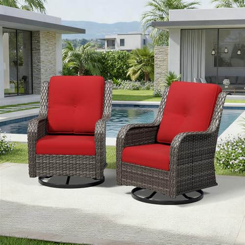 Image of Joyside Swivel Patio Chairs Set of 2, Wicker Patio Furniture with High Back, Deep Seating, Wide Armrest, Thickened Cushions, Outdoor Rattan Furniture for Deck, Porch Use
