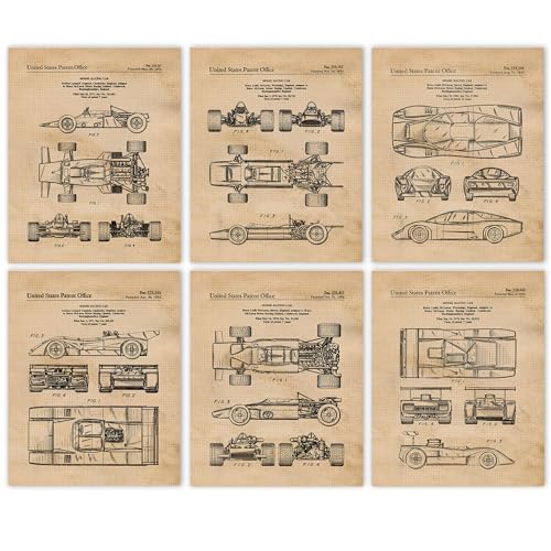 Classic McLaren Racing Auto Patent Prints, 6 (8x10) Unframed Photos, Wall Art Decor for Home Work Office Machine Car Gear Garage Shop School College Student Teacher Coach F1 Motorsport Team