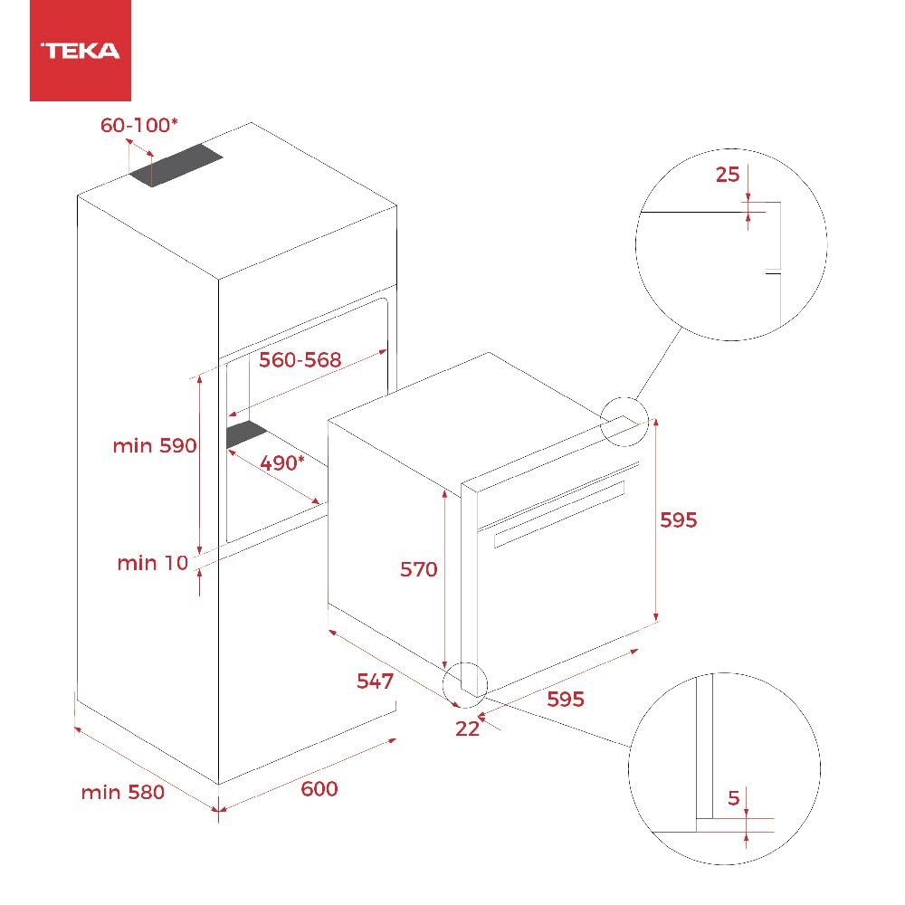 Teka SteamGourmet HLB 8550 SC Four multifonction de 59,5 cm, système de nettoyage SteamCleanPRO, fonction spéciale cuisson à la vapeur, réservoir d'eau, 12 fonctions de cuisson, 70 l, verre noir