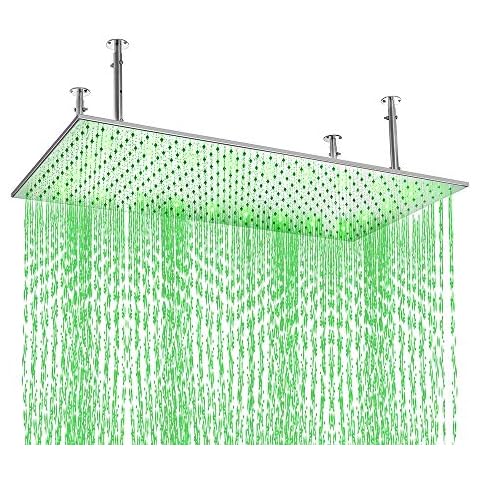 BULUXE 20"x40" Rectangle Shower Head in Polished Chrome, Modern Luxurious Stainless Steel Ceiling Mounted Rain Shower Head Cover
