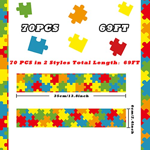 Image of 69ft Puzzle Bulletin Board Border Stickers Puzzle Pieces Bulletin Board Decoration Piece of Gods Plan Border Stickers Holiday Bulletin Trim Borders for School Classroom Sunday School Wall Decor