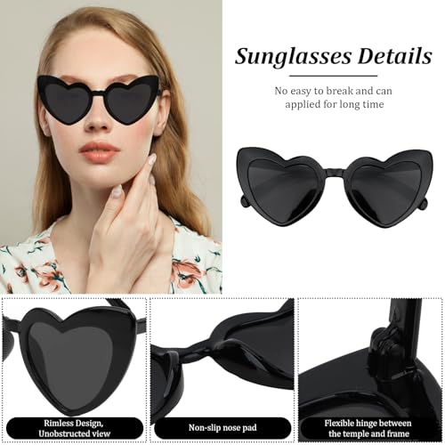 Heart Sunglasses for Women Bachelorette Sunglasses Vintage Heart Shaped Party Glasses for Bridal Wedding Bridesmaid Summer Party Favors(White & Black)3