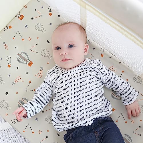 Image of Pack n Play Sheets, BROLEX 2 Pack Mini Crib Sheets,Stretchy Portable Fitted Playard Sheet Set, Convertible Playard Mattress Cover,Ultra Soft Breathable Material,Starsmoon Balloon