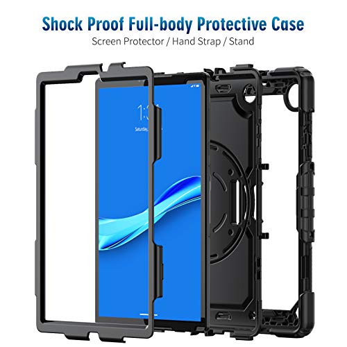Timecity Case For Lenovo Tab M10 Plus (2Nd Gen) 10.3" Fhd 2020, Full-Body Protective Shockproof Tablet Cover With Screen Protector, 360° Rotating Stand, Hand/Shoulder Strap For Lenovo M10 Plus, Black #TOP6