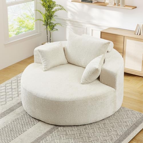 Sillón Redondo Chenille Beige miniatura 3