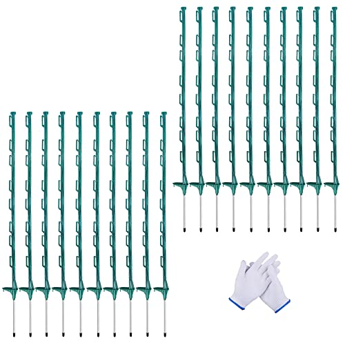 20 Pack 48inch Step-in Electric Fence Posts – Temporary Plastic Fence Stakes for Garden and Farm Protection, Easy to Install and Move.（Green）
