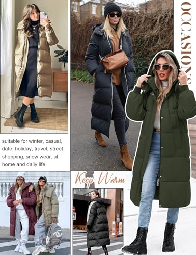 Vancavoo Wintermäntel Damen Lang Daunenmantel Winter Winterjacke Warm Steppmantel Jacke Mantel Daunenjacke Steppjacke mit Kapuze,Schwarz,L