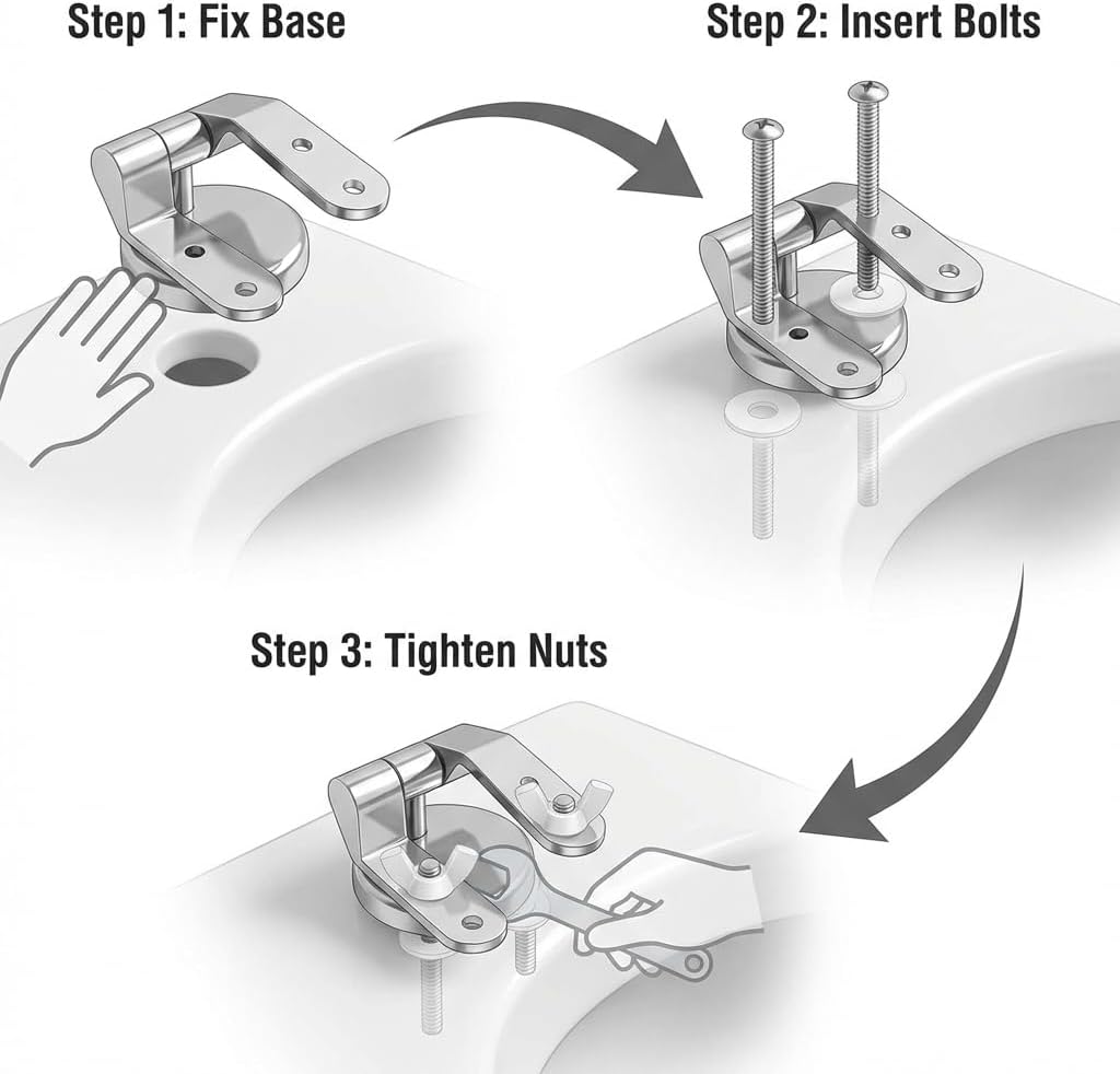 QWORK Toilet Seat Hinge Replacement Kit – Fits 110–150 mm Two-Hole Mounts for Wooden, Plastic & Resin Lids