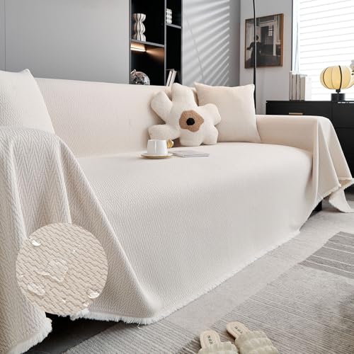 Housse de canapé imperméable en chenille blanche pour un salon lumineux et chaleureux en famille - 2