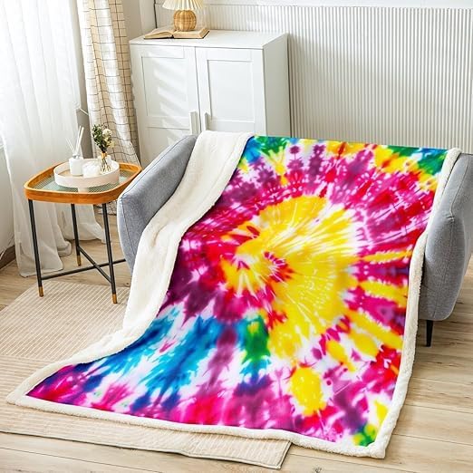 Miniatura 2 de Erosebridal Manta de teñido anudado (50 x 60 pulgadas), manta de cama de arcoíris colorida para sofá y sofá, manta de felpa acogedora para adultos,