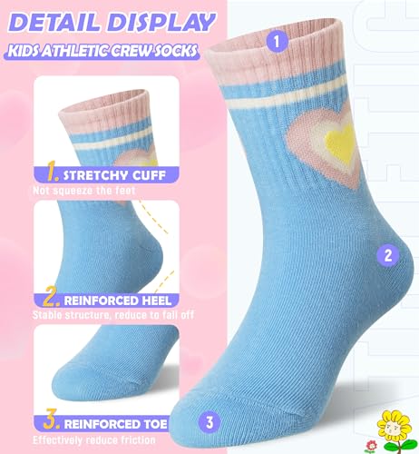 DoSmart Girls Socks Little Kids Youth Soft Breathable Cotton Sports Crew Athletic Socks 5 Pairs3