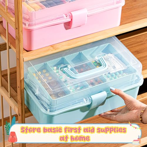 Image of Tellingyou 2 Pcs 3 Layer Craft Organizer for Art 13'' Multipurpose Plastic Medicine Storage Box With Handle - Clear Folding Portable Art Supply Organizer for Christmas Sewing