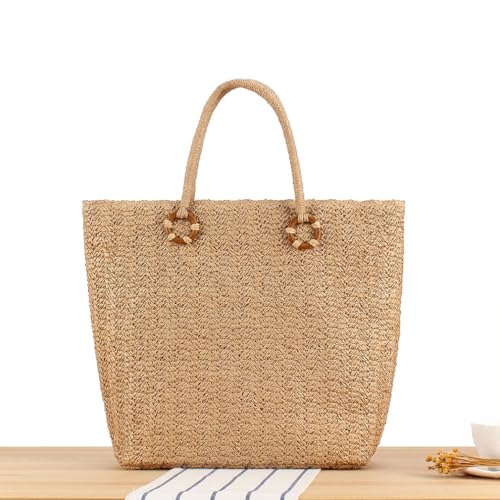 Big Woven Bag Women Large Tote Bag Summer Beach Handbag Retro Simple Travel Vacation Shoulder Bag3