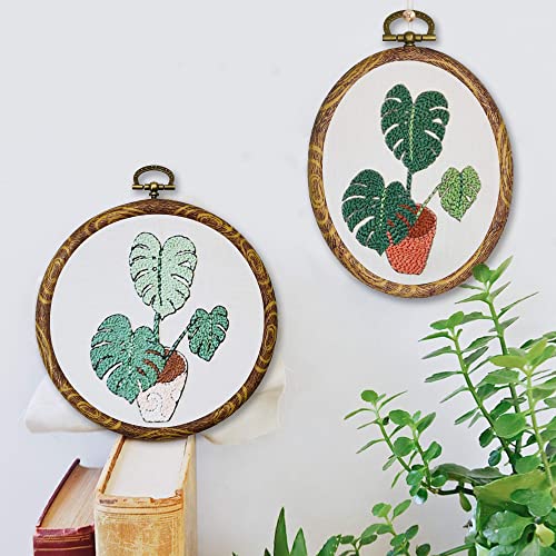 Image of 4'' Embroidery Hoops for Cross Stitch 3PCS Oval Plus 3PCS Round Frames | 6 Pack 10CM Resin Imitated Wood-Look Cross Stitch Hoop Rings for DIY Needlework Display and Craft Decoration