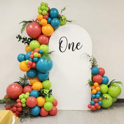 Image of Blue Green Orange Balloons, 60 Pcs 12 Inch Teal Blue Retro Orange Fruit Green Mustard Yellow Peacock Dino Latex Balloons for Cartoon Dinosaur Theme Boy Birthday Baby Shower Party Decoration Supplies