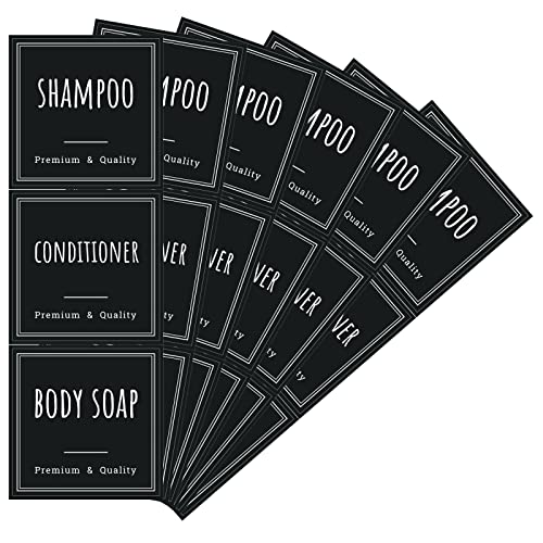 Image of Segbeauty Soap Dispenser Labels, 18pcs Bathroom Waterproof Labels for Bottles, Black Removable Self-Adhesive Cleaning Bottle Label Stickers Printed with Shampoo Conditioner Body Soap