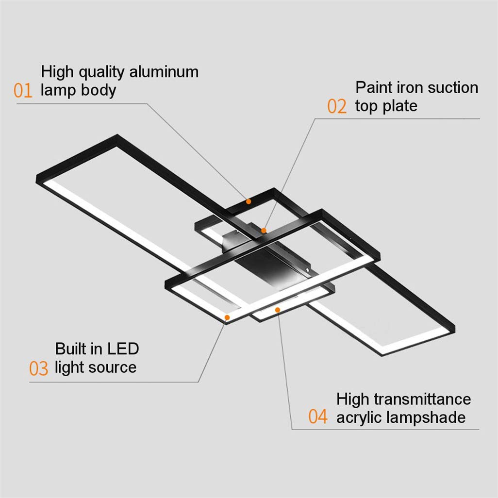 GHY LED-Deckenleuchte Wohnzimmer Lampe Design Rechteckige Deckenlampe Metall Acryl Küche Schlafzimmer Energiesparende Dekorative Beleuchtung,Schwarz,140 * 80CM/115W