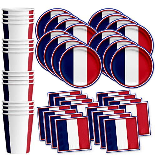 France French Flag Birthday Party Supplies Set Plates Napkins Cups Tableware Kit for 16