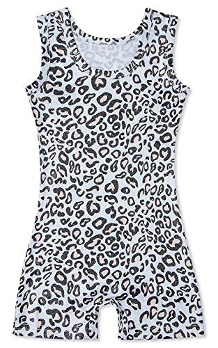 Funnycokid Gymnastics Leotards for Girls Biketards With Shorts Dance Unitards 3-7 Years (Leopard 01, 6-7 years old)