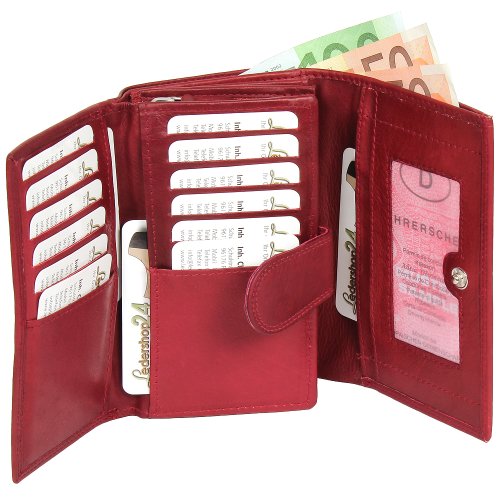 Foto von Ledershop24 RFID Damen Leder Geldbörse Portemonnaie Geldbeutel - Geschenkset + exklusiven Schlüsselanhänger - Lang Rot Leder
