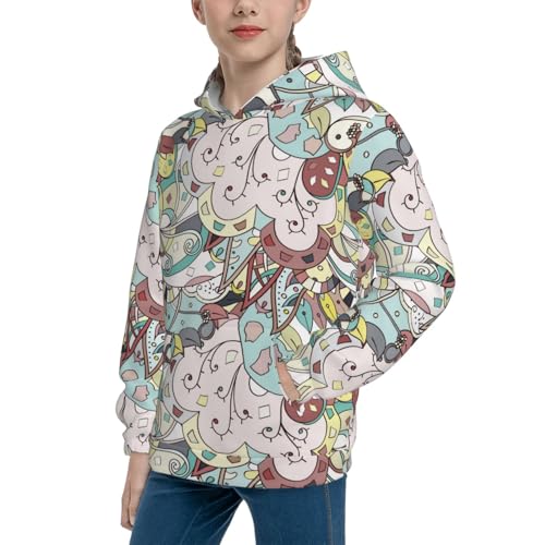 Ethnic Colorful Doodle Texture Kid Hoodies Boys Sweatshirts Girls Pullover with Pocket2