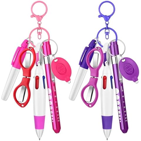 12 pcs Nurse Pen Set Two Colors Pink Purple Include Permanent Marker Pen Pen Lights for Nurses Retractable Ballpoint Pen Nursing Keychain Clip Foldable Scissors LED Flashlight Keychain for Nurses Cover